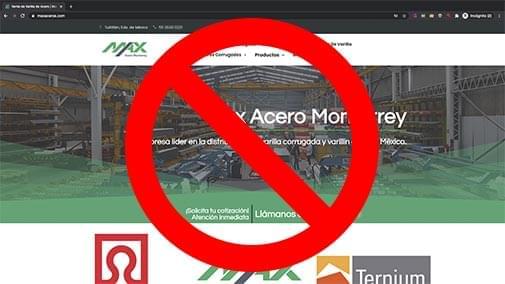 Imagen de página falsa tratanto de suplantar a Max Acero Monterrey